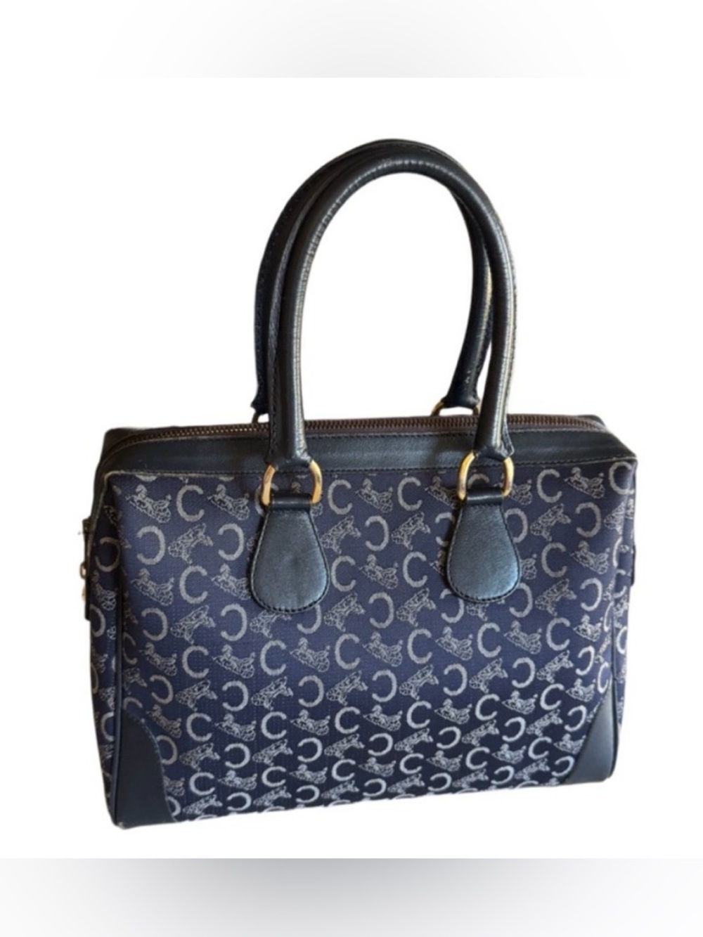 Celine Vintage C Carriage Monogram Boston Bag Blue